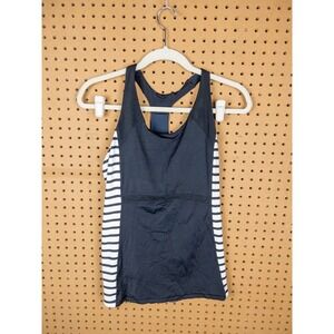 Athleta Womens Striped Racerback Tank Top with Built-in‎ Bra Black White Large